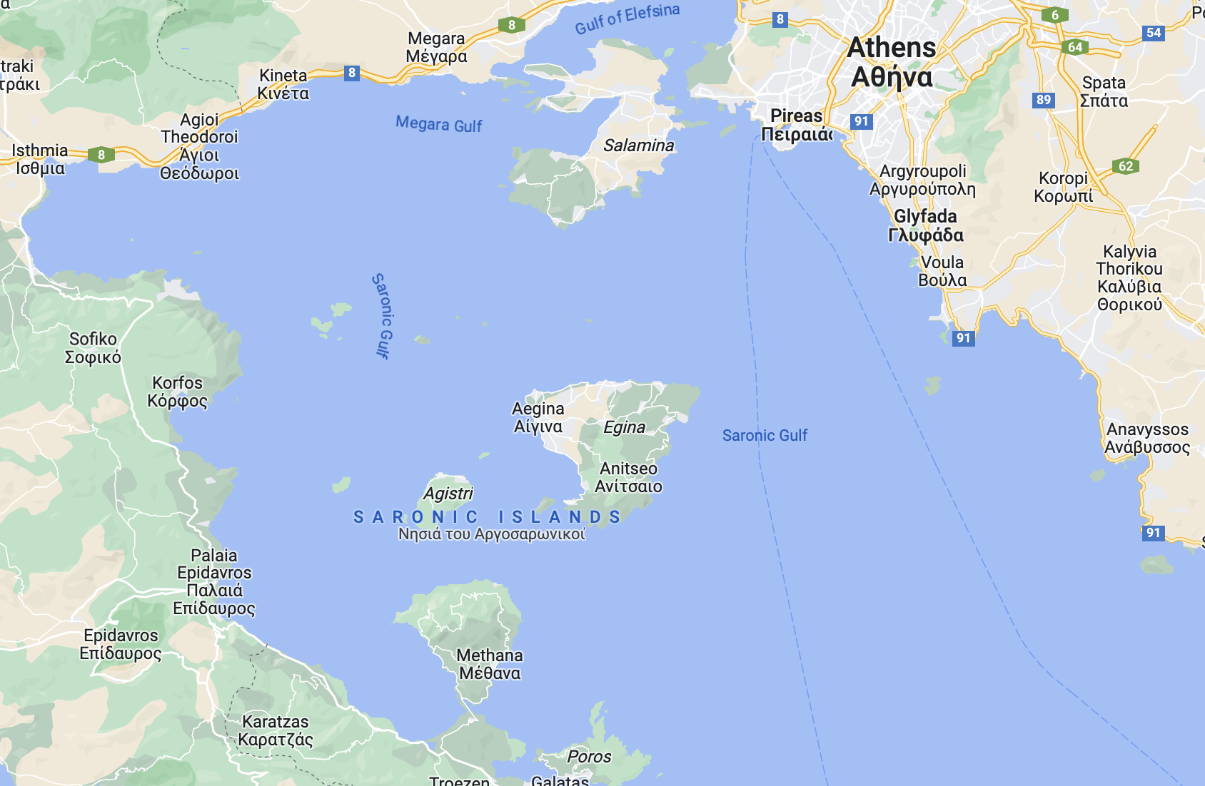 Vaarkaart Saronische Golf. Zeilvakantie Griekenland.